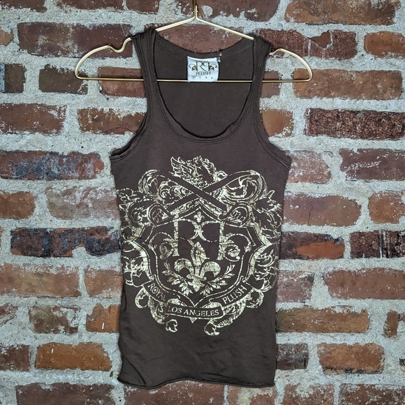 Royal Plush‎ Small Brown Tank Top w/ Gold Graphic - Picture 1 of 7